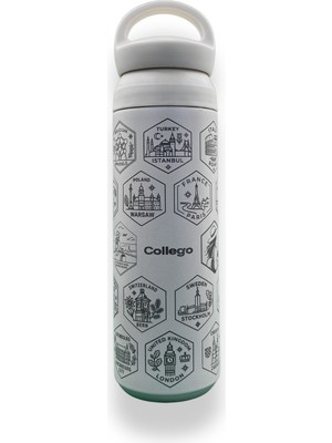 Lagomde Collego 500 ml Erkeklere Özel Avrupa Seyahat Termosu – 24 Ülke Lazer Işlemeli, Renkli Uv Dtf Sticker Setli