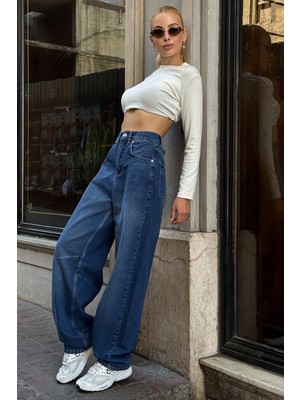 Bacc Koyu Mavi 5 Cepli Bol Paça Baggy Jean