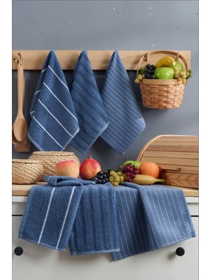 OEM 6 Lı El Yüz Mutfak Havlusu Seti Sophia 30 x 50 cm (Lacivert)