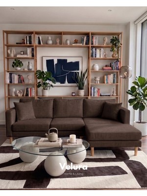 Velura Home & Living Armin Akıllı Köşe Koltuk Takımı & Modern Modüler Yataklı Köşe Takımı - Koyu Ceviz