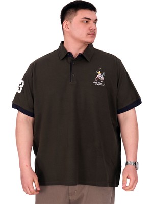 ModeXL Mode Xl Büyük Beden Erkek T-Shirt Polo Yaka Nakış Detaylı U25311 Haki
