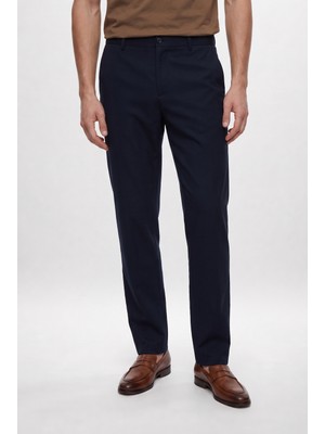 D'S Damat Ds Damat Comfort Fit Lacivert Keten Karışımlı Chino Pantolon