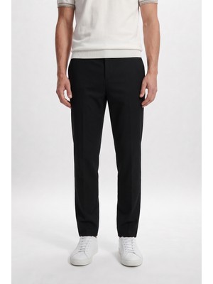 D'S Damat Ds Damat Comfort Fit Siyah Keten Karışımlı Chino Pantolon