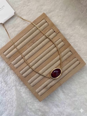 Mudanis Taşlı Kolye - Bordo