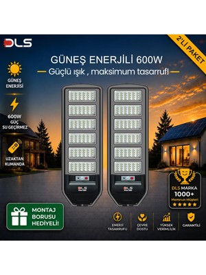 2'li Paket Dls 600W Güneş Enerjili Solar Sokak Lambası Hareket Sensörlü LED Bahçe Aydınlatması