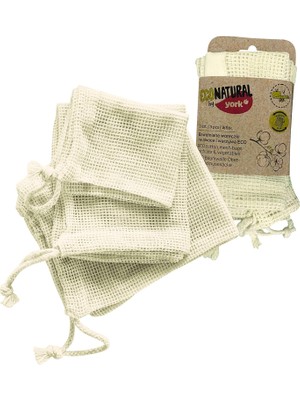 OEM York File Torba 3'lü Set Sebze Torbası, Meyve Torbası, Tekrar Kullanılabilir Alışveriş Filesi, Pamuk, Meyve Filesi, File Çanta, 30 x 35 cm – 25 x 30 cm – 18 x 23 Cm, Eco Natural, Beyaz
