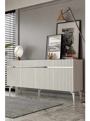 Dekortis Home Dekor 180DHDK5BG Tedy Lazer Pleksi Desen Konsol ve Tv Sehpası, Ünitesi Beyaz-Gümüş