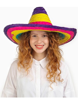 Akıllı Bayi Sombrero Meksika Şapkası Renkli Örme Hasır Çocuk Boy