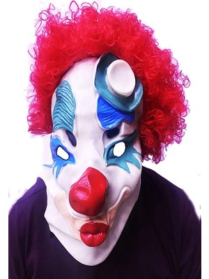 Akıllı Bayi Kırmızı Renk Afro Bonus Peruklu Palyaço Lateks Et Maske Aby