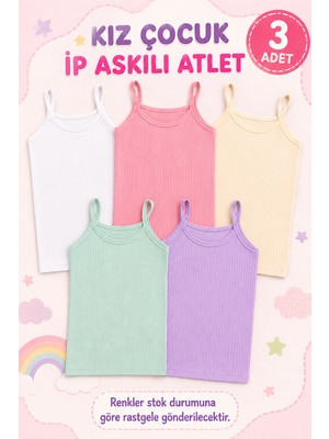 Alıç Kız Çocuk Ip Askılı Atlet (Tutku&vgs Yetkili Satıcısı) - Ribanalı Pamuklu Esnek Günlük Kullanım Renkli Atlet - 3 Adet