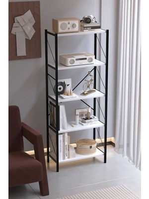 Ahlas 5 Raflı Dekoratif Kitaplık Dosya Rafı Ofis Rafı Mutfak Rafı Çok Amaçlı Raf 150 cm