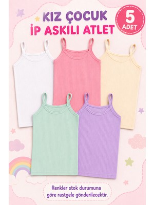 Alıç Kız Çocuk Ip Askılı Atlet (Tutku&vgs Yetkili Satıcısı) - Ribanalı Pamuklu Esnek Günlük Kullanım Renkli Atlet - 5 Adet
