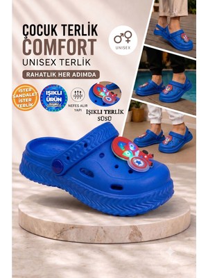 Albishoes Unisex Figürlü Işıklı Çocuk Terlik ve Sandalet Önü Kapalı Havuz Okul Kreş Günlük Terlik