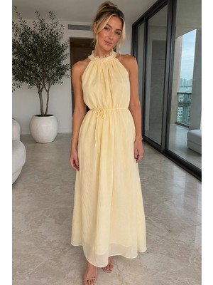 Gülseli Kadın Astarlı Halter Yaka Elbise P-00022763