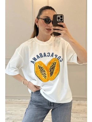 BeeYouStudio Baskılı Pamuklu T-Shirt Baskılı Pamuklu T-Shirt Beyaz/ S