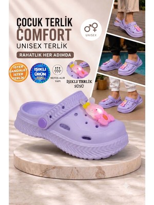 Albishoes Unisex Figürlü Işıklı Çocuk Terlik ve Sandalet Önü Kapalı Havuz Okul Kreş Günlük Terlik