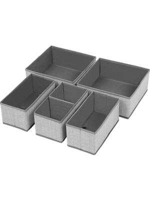 Iç Giyim Saklama Kutuları, 6'lı Set, Çekmece Düzenleyici, Kumaş Kutular, Saklama Sepetleri, Keten Görünümlü Keçe Kumaş, Çorap, Kravat, Şal Için Uygun, Gri