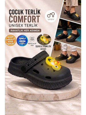 Albishoes Unisex Figürlü Işıklı Çocuk Terlik ve Sandalet Önü Kapalı Havuz Okul Kreş Günlük Terlik