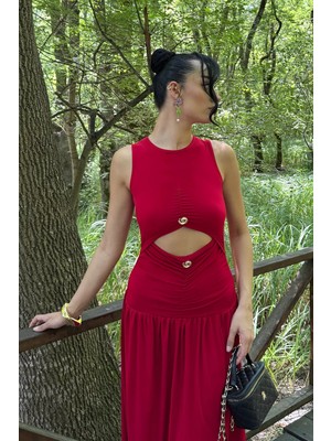 Gülseli Kadın Broşlu Büzgülü Elbise P-00022595