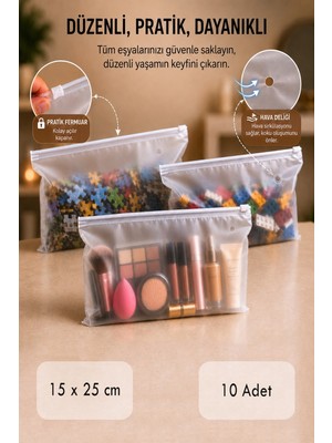 Ezupack Valiz Dolap Içi Düzenleyici Organizer Buzlu Fermuarlı Poşet Zipper Torba 10 Adet 15 cm x 25 cm