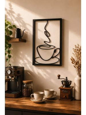 Aybu Prolaser & Design Aybu Design Modern Kahve Fincanı Silüet Tablo - Estetik Line Art Mutfak ve Coffee Corner Duvar Sanatı