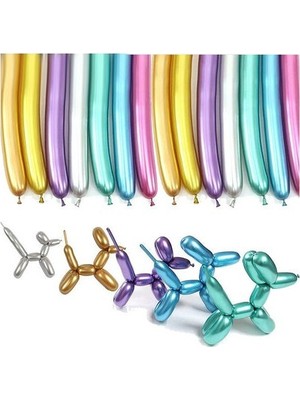 BeySüS Karışık Renkli Sosis Parlak Krom Balon 16 Inch 50 Adet