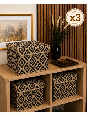 Mor Bebe 3 Adet Bohe Çok Amaçlı Kapaklı Kutu Mini Raf Düzenleyici 30 x 30 x 24