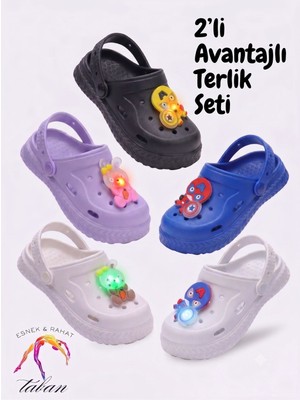 Albishoes 2'li Paket Unisex Figürlü Işıklı Çocuk Terlik ve Sandalet  Havuz Okul Kreş Günlük Terlik
