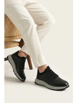 Ziya, Erkek Hakiki Deri Sneaker 161423Z521 Siyah