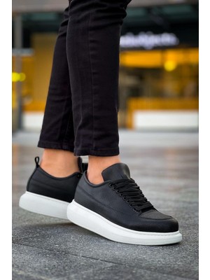 Pabucmarketi Siyah (Beyaz Taban) Bağcıklı Erkek Sneaker