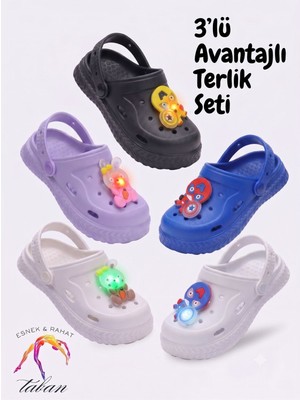 Albishoes 3'lü Paket Unisex Figürlü Işıklı Çocuk Terlik ve Sandalet  Havuz Okul Kreş Günlük Terlik