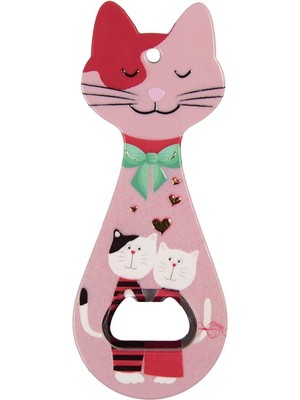 Miyav Kedi Şeklinde Mıknatıslı Şişe Kapak Açacağı, Buzdolabı Magnet Pembe, 5.5X14 Cm, Seramik Kaplama (Pembe)