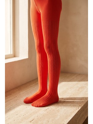 Bony Socks Kız Çocuk 20 Denye Örgü Desenli Külotlu Çorap Kırmızı