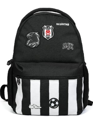 Beşiktaş Lisanslı Kartal Armalı Futbol Desenli Okul Çantası - Siyah Çocuk Sırt Çantası