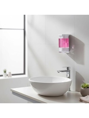 Duvara Monte Sıvı Sabunluk – Şeffaf Hazneli Beyaz Sabun ve Deterjan Dispenseri – Mutfak ve Banyo Kullanımı