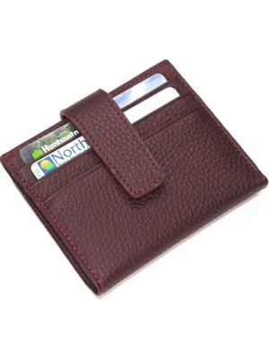 Meegora %100 Hakiki Deri Mürdüm/bordo Kadın/erkek Model Cüzdan/kartlık