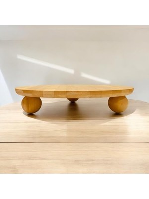 Top Ayaklı Mini Bambu Sunumluk - 12 cm Yuvarlak Doğal Ahşap Stand - Kahve Yanı, Lokumluk, Mumluk ve Dekoratif Altlık