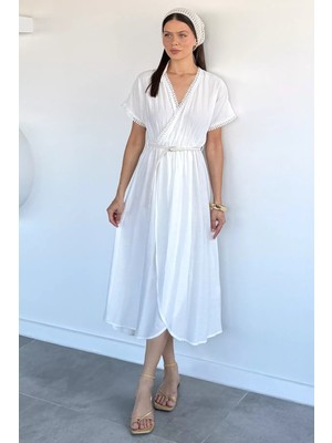 Gülseli Kadın Kruvaze Yaka Dantelli Elbise P-00022395