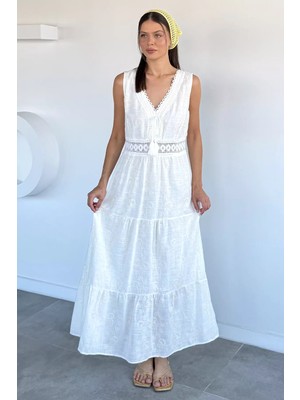 Gülseli Nakışlı Bel Dekolteli Elbise P-00022357