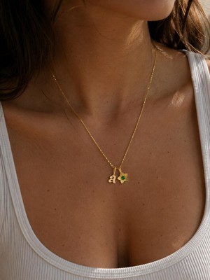Sirius Jewelry 925 Gümüş | Çiçekli Doğum Ayı Taşlı Harf Kolye