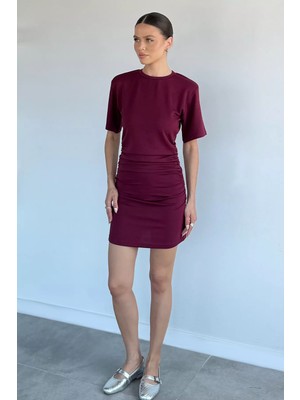 Gülseli Yan Büzgülü Kadın Elbise P-00022210