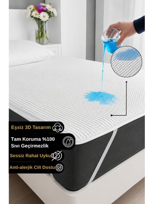 Senpai Home 3D Ped %100 Sıvı Geçirmez Pamuklu Sessiz Köşe Lastikli Yatak Alezi Koruyucu Tek/çift/bebek Kişilik
