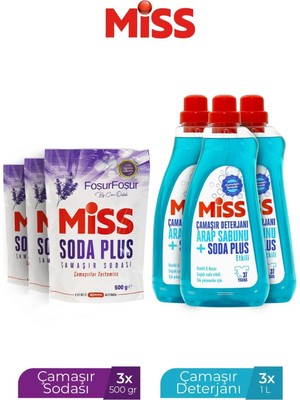 Miss Sıvı Çamaşır Deterjanı Arap Sabunu ve Soda Etkili 1500MLX3+Miss Soda Lavanta 500 Grx3
