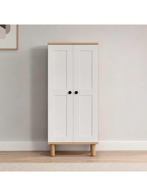 Midoser Ayka 2 Kapaklı 5 Raflı ve Çok Amaçlı Dolap Beyaz - Ceviz 129x60x37 cm