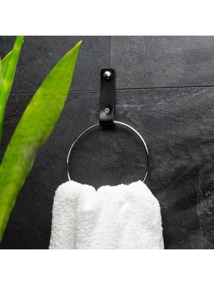 Pratikoutdoor Deri Havlu Askısı, Ikili Metal Kulplu Havlu Askısı - Gümüş