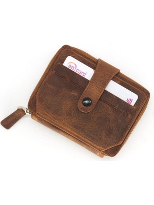 Meegora %100 Hakiki Deri Eskitme Vintage Kahverengi Cüzdan/kartlık Kadın/erkek Model