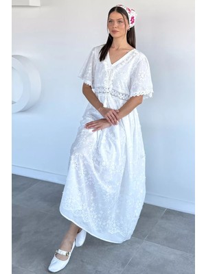 Gülseli Nakışlı Bel Dekolteli Elbise P-00022358