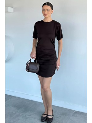 Gülseli Yan Büzgülü Kadın Elbise P-00022210