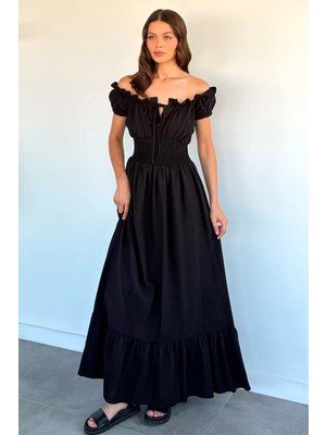 Gülseli Kadın Omuz Fırfırlı Bel Lastikli Elbise P-00022332