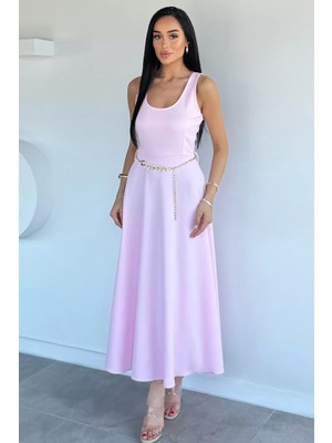 Gülseli Bel Zincir Kemerli Elbise P-00022203